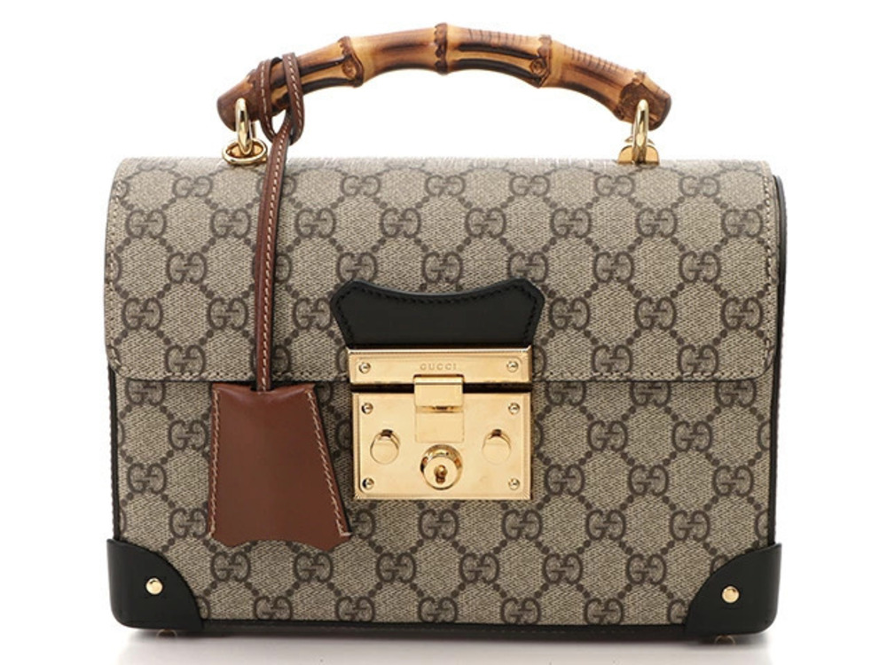 Gucci GG Bamboo Shoulder Bag Padlock Beige Cream Supreme